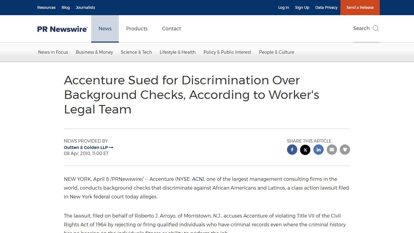 Accenture Sued for Discrimination Over Background Checks, According to ...